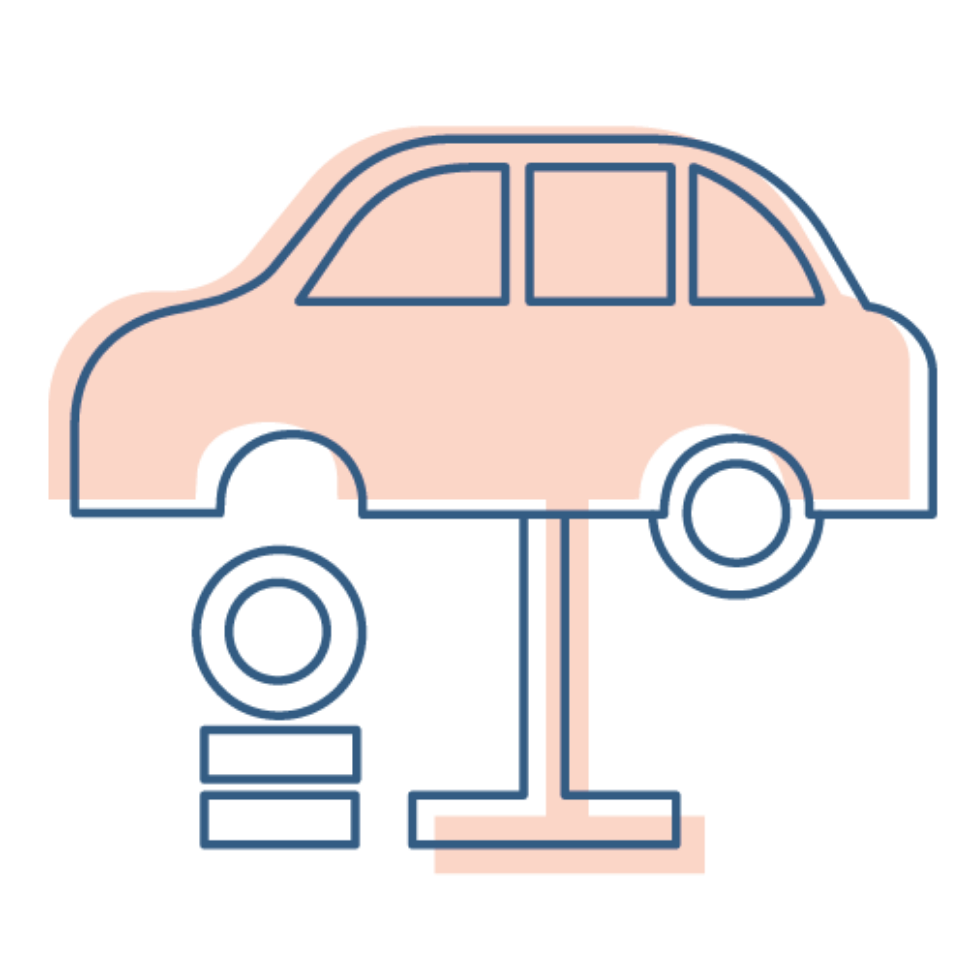 An illustration showing a car on a lifting platform.